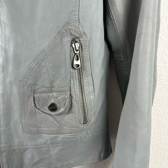 Doma Size L Clash Hoodie Leather Jacket Gray 100% Lamb Nappa Moto Grunge Edgy - Picture 3 of 14